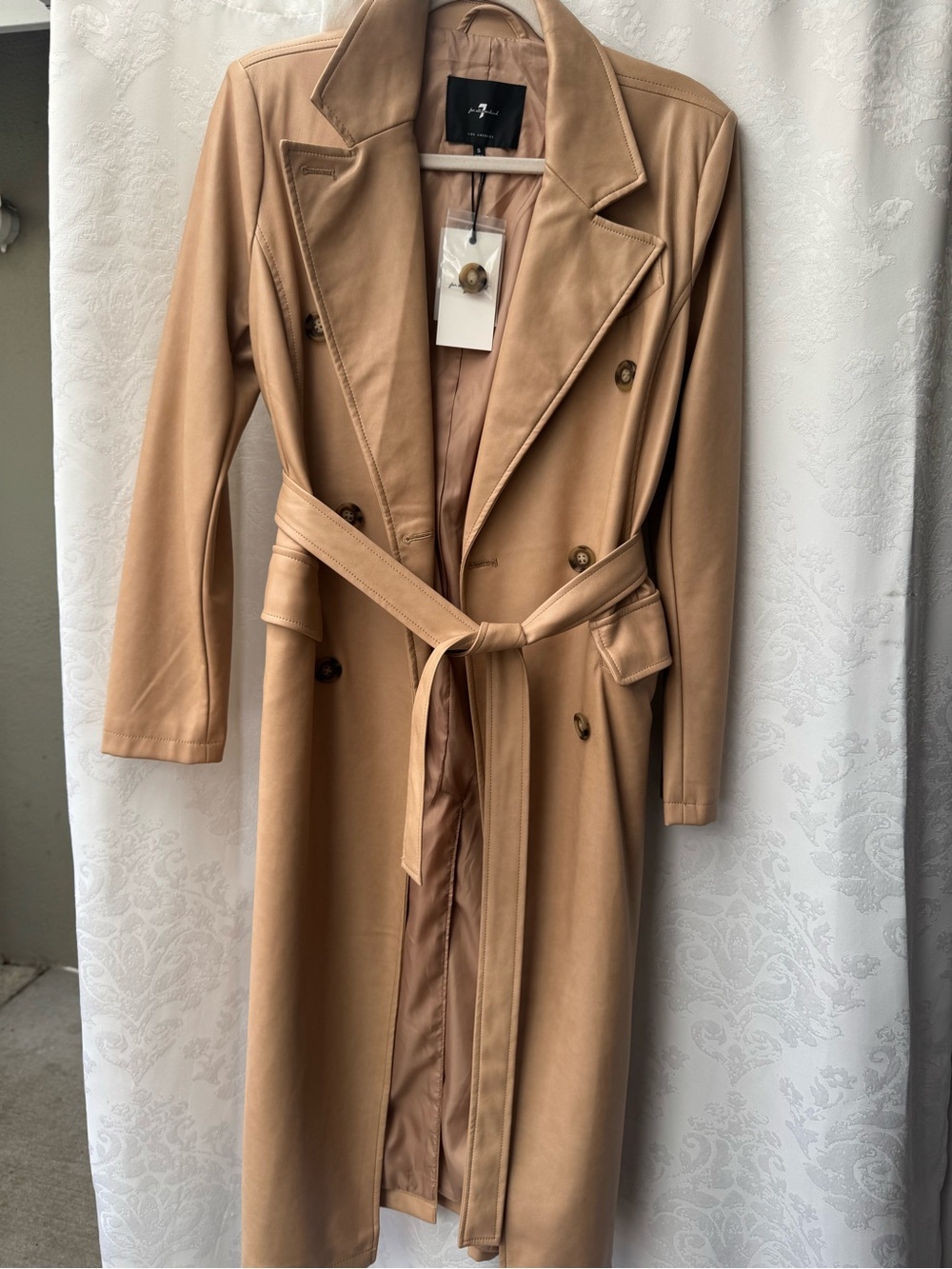 7 for all mankind faux leather trench coat - Picture 2 of 7